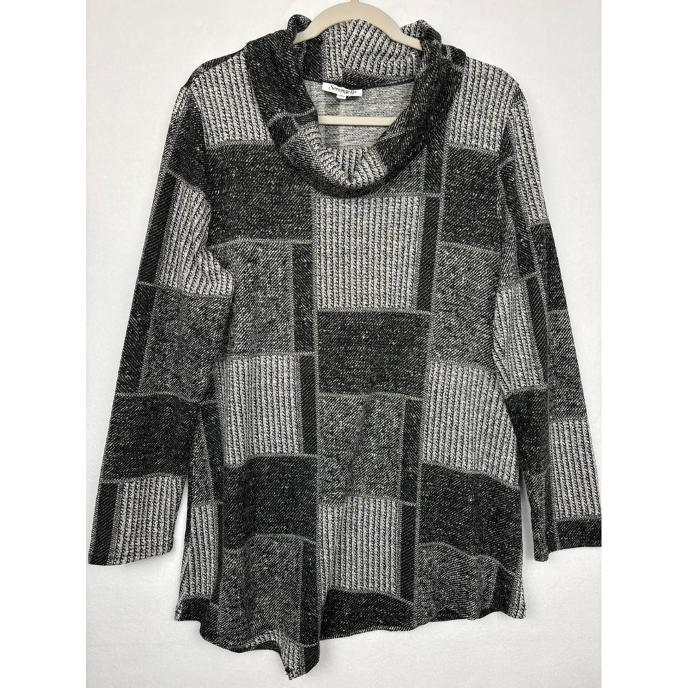 Serengeti Tunic Womens XL Cowl Neck Patchwork Geometric Long Sleeve